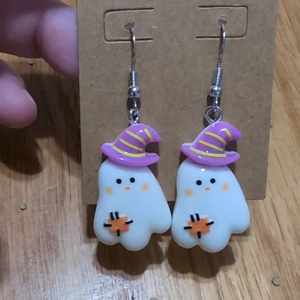 Cute Ghost Earrings with Witch Hat